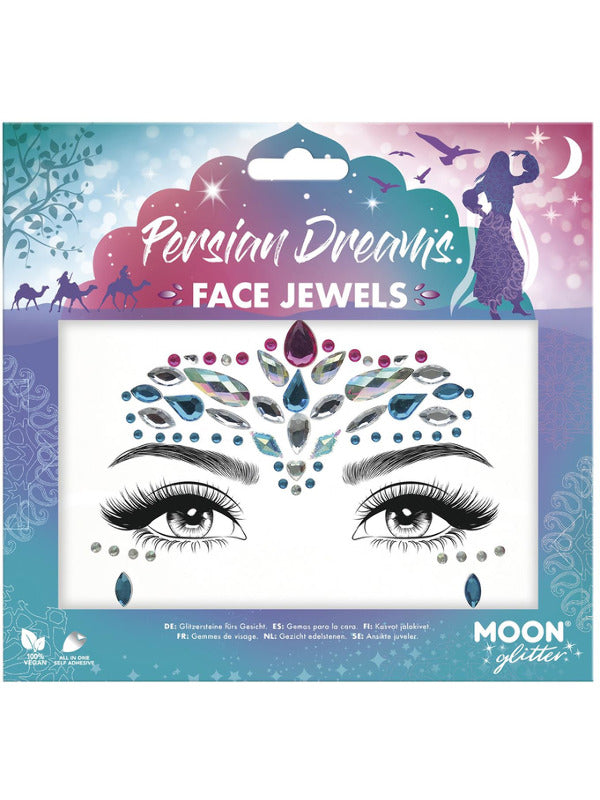 Moon Glitter Face Jewels, Persian Dreams Dress Loud
