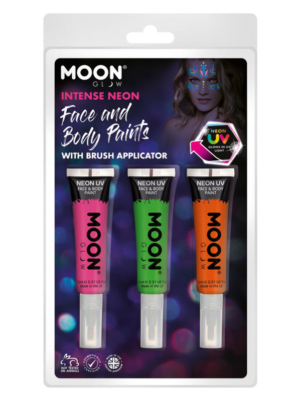 Moon Glow Intense Neon UV Face Paint and Brush, Dress Loud