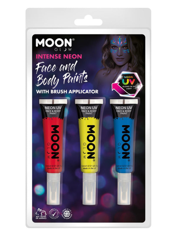 Moon Glow Intense Neon UV Face Paint and Brush, Dress Loud