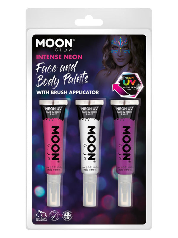 Moon Glow Intense Neon UV Face Paint and Brush, Dress Loud