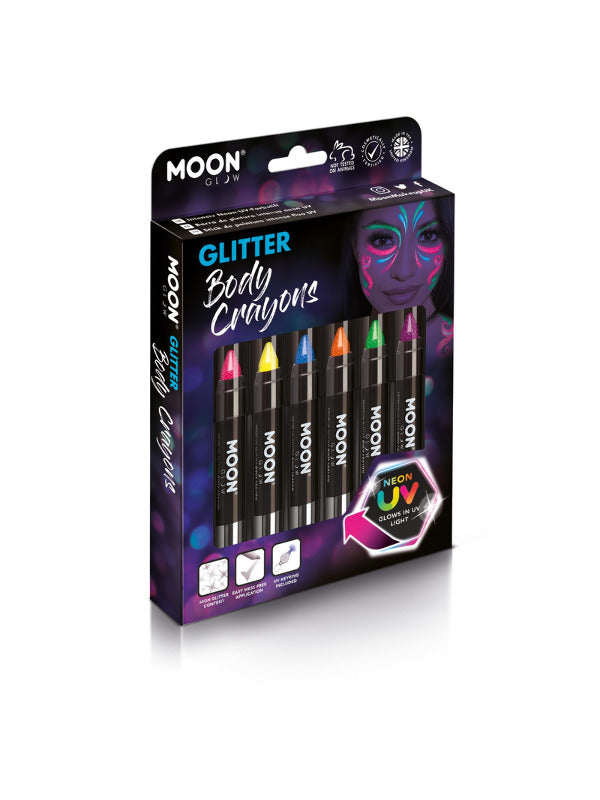 Moon Glow - Neon UV Glitter Body Crayons, Assorted Dress Loud