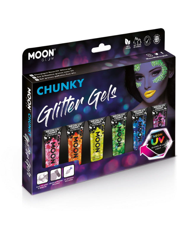 Moon Glow - Neon UV Chunky Glitter Gel, Assorted Dress Loud