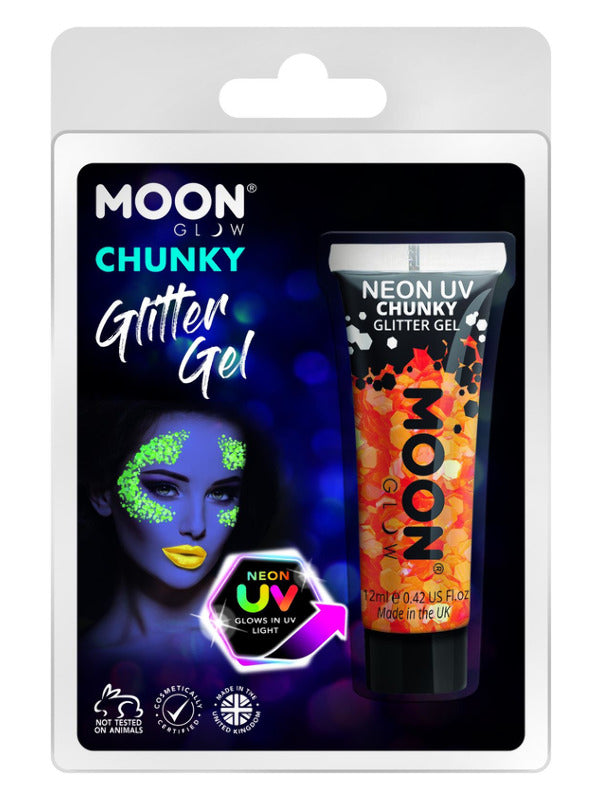 Moon Glow - Neon UV Chunky Glitter Gel, Orange Dress Loud