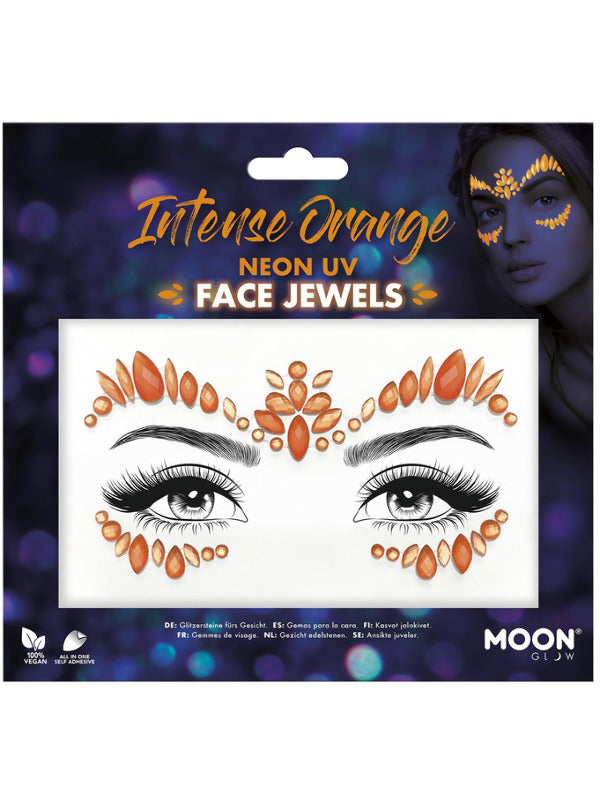Moon Glow Face Jewels, Intense Orange Dress Loud