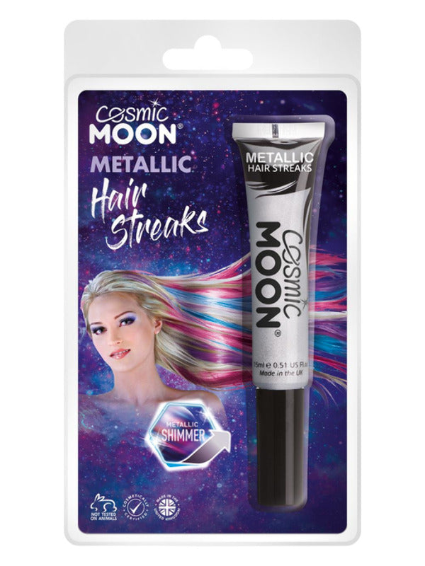 Cosmic Moon Metallic Hair Streaks, Silver Dress Loud