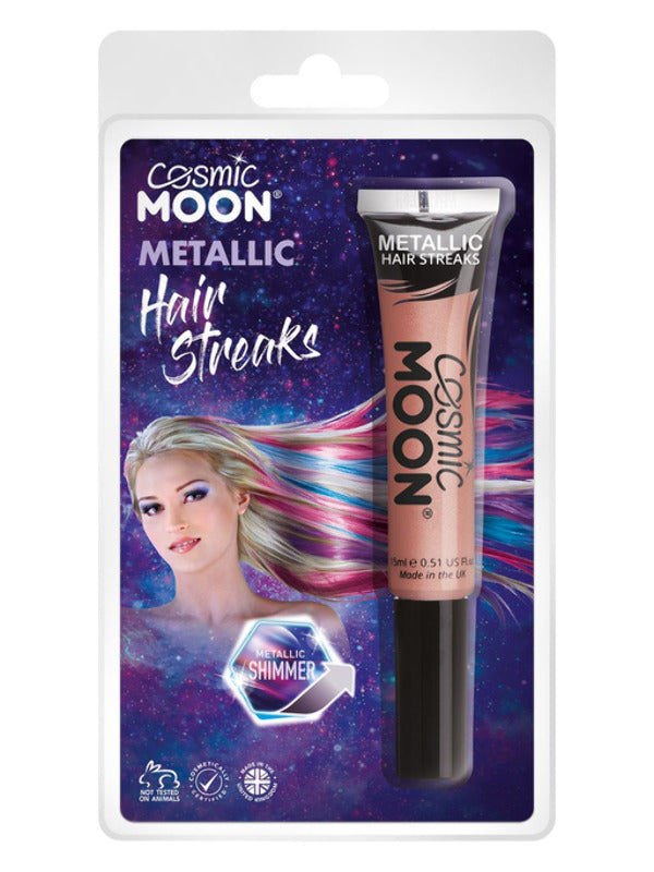 Cosmic Moon Metallic Hair Streaks, Rose Gold Dress Loud