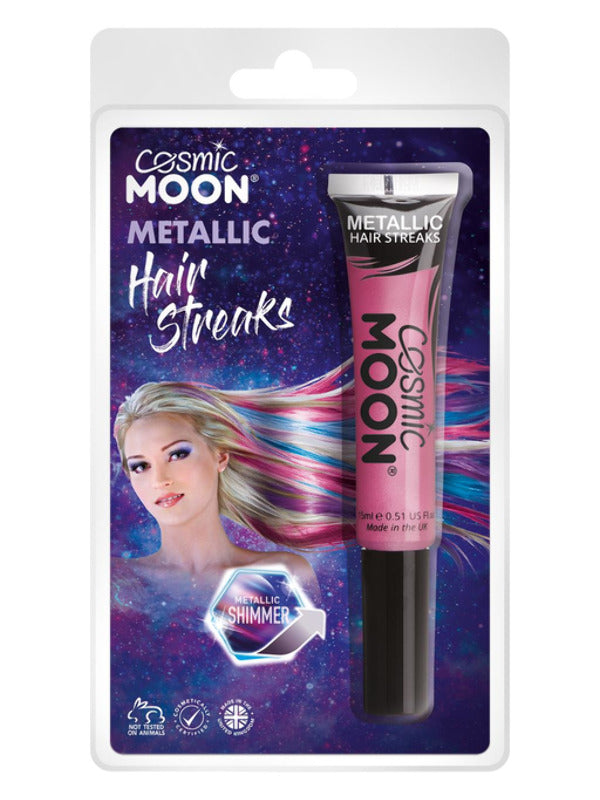 Cosmic Moon Metallic Hair Streaks, Pink Dress Loud