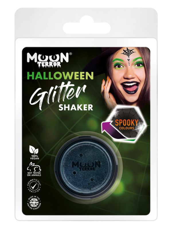 Moon Terror Halloween Glitter Shakers, Black Dress Loud