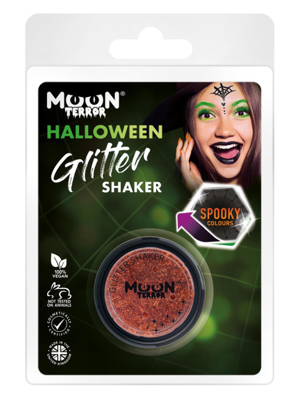 Moon Terror Halloween Glitter Shakers, Orange Dress Loud