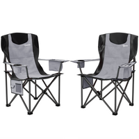 Outsunny Set of 2 Padded Folding Picnic Chairs with Cooler Bag Dress Loud