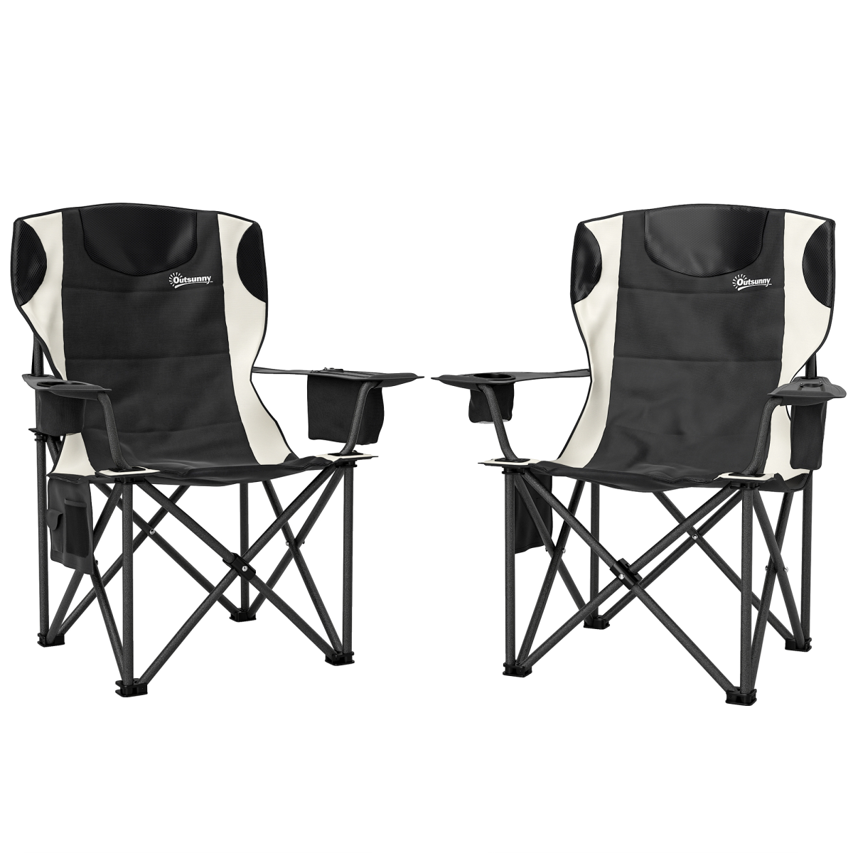 Outsunny Set of 2 Padded Folding Picnic Chairs with Cooler Bag Dress Loud