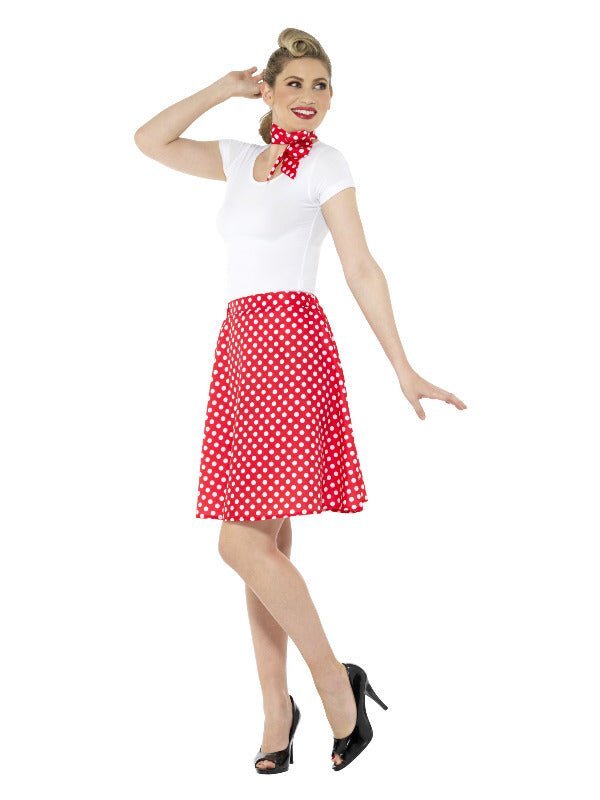 50s Polka Dot Skirt, Red Dress Loud