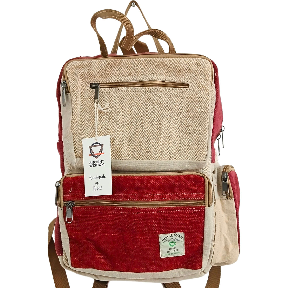 Large Boxy Hemp Backpack - Wine & Cream Dress Loud