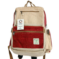 Large Boxy Hemp Backpack - Wine & Cream Dress Loud