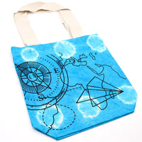 Tye-Dye Cotton Bag (6oz) - 38x42x12cm - Compass - Blue - Natural Handle Dress Loud