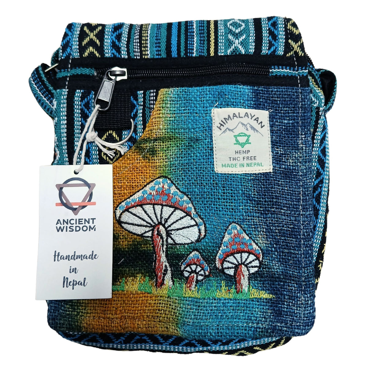 Hemp Embroidery Mushroom Party Bag - Green Mushrooms Dress Loud
