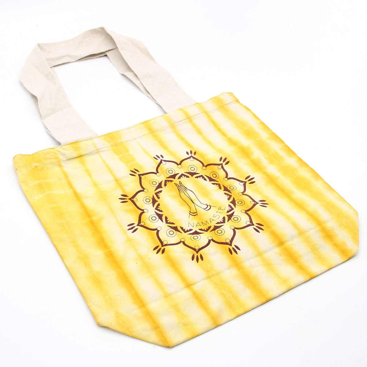 Tye-Dye Cotton Bag (6oz) - 38x42x12cm -  Namaste Hands - Yellow - Natural Handle Dress Loud