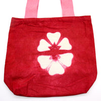 Natural Tye-Dye Cotton Bag (8oz) - 38x42x12cm - Maroon Flower - Pink Handle Dress Loud