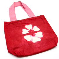 Natural Tye-Dye Cotton Bag (8oz) - 38x42x12cm - Maroon Flower - Pink Handle Dress Loud