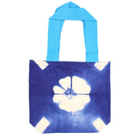 Natural Tye-Dye Cotton Bag (8oz) - 38x42x12cm - Blue Flower - Blue Handle Dress Loud