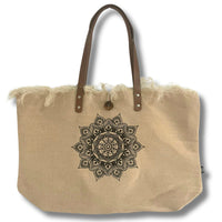 Natural Tote Bag Leather Handle - Flower of Life Dress Loud