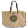 Natural Tote Bag Leather Handle - Flower of Life