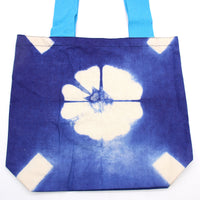 Natural Tye-Dye Cotton Bag (8oz) - 38x42x12cm - Blue Flower - Blue Handle Dress Loud