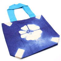 Natural Tye-Dye Cotton Bag (8oz) - 38x42x12cm - Blue Flower - Blue Handle Dress Loud