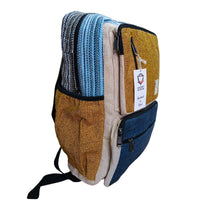 Large Boxy Hemp Backpack - Teal & Tumeric Dress Loud