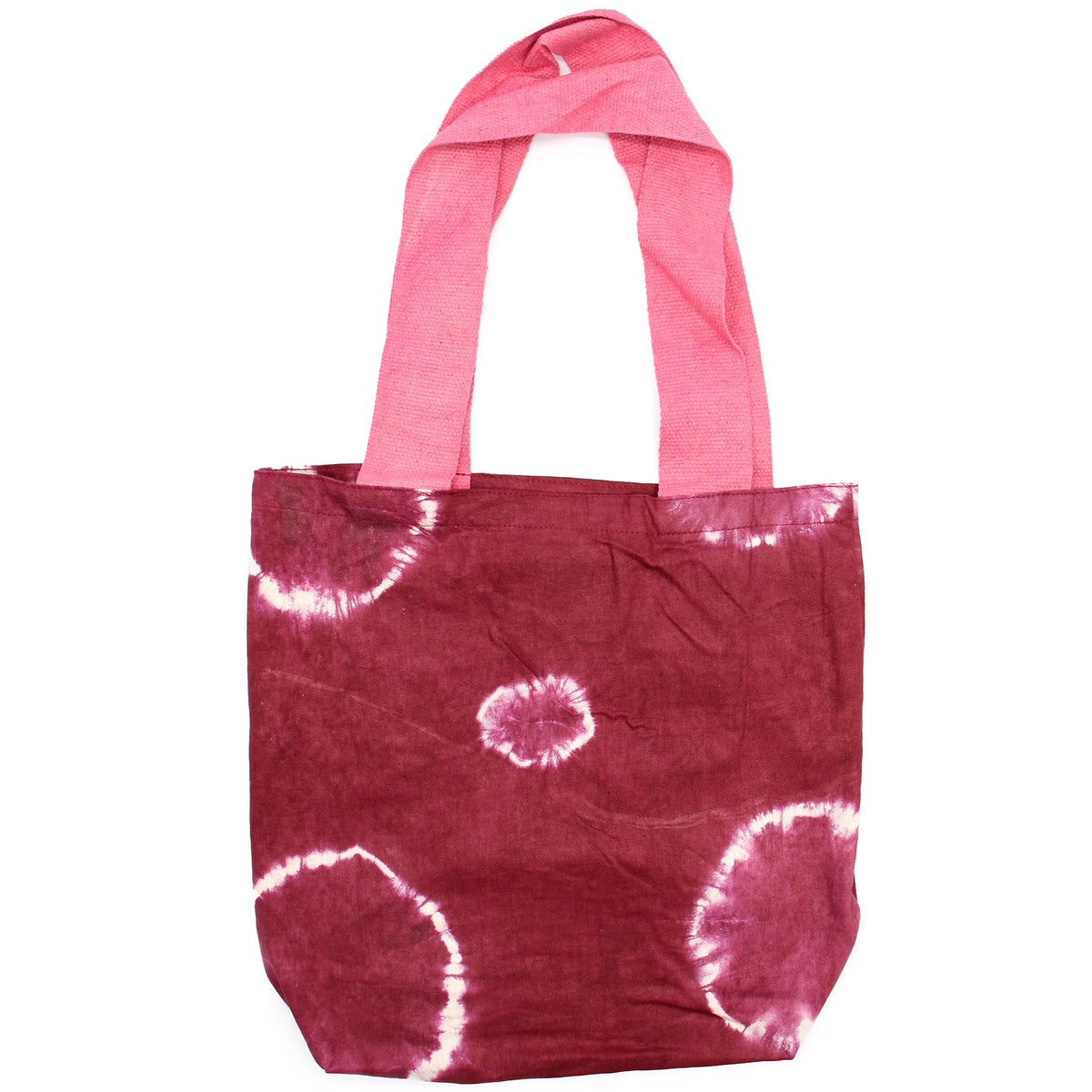 Natural Tye-Dye Cotton Bag (8oz) - 38x42x12cm - Maroon Rings - Pink Handle Dress Loud