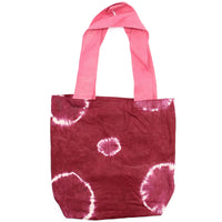 Natural Tye-Dye Cotton Bag (8oz) - 38x42x12cm - Maroon Rings - Pink Handle Dress Loud