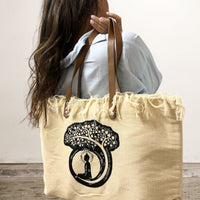 Natural Tote Bag Leather Handle - Buddha Dress Loud