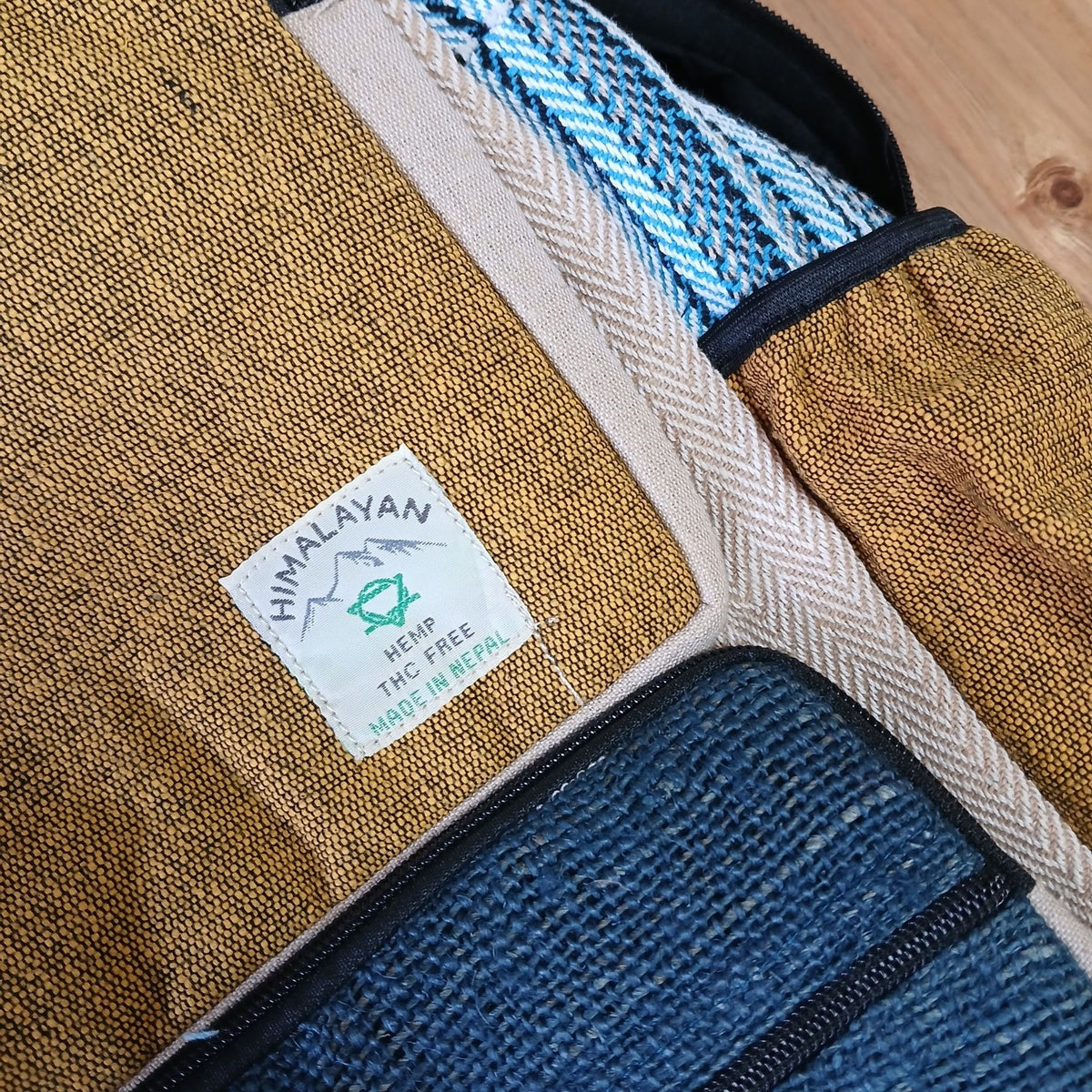 Large Boxy Hemp Backpack - Teal & Tumeric Dress Loud