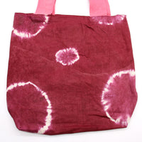 Natural Tye-Dye Cotton Bag (8oz) - 38x42x12cm - Maroon Rings - Pink Handle Dress Loud