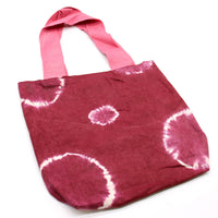 Natural Tye-Dye Cotton Bag (8oz) - 38x42x12cm - Maroon Rings - Pink Handle Dress Loud