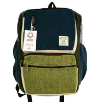 Large Boxy Hemp Backpack - Teal & Sage Dress Loud