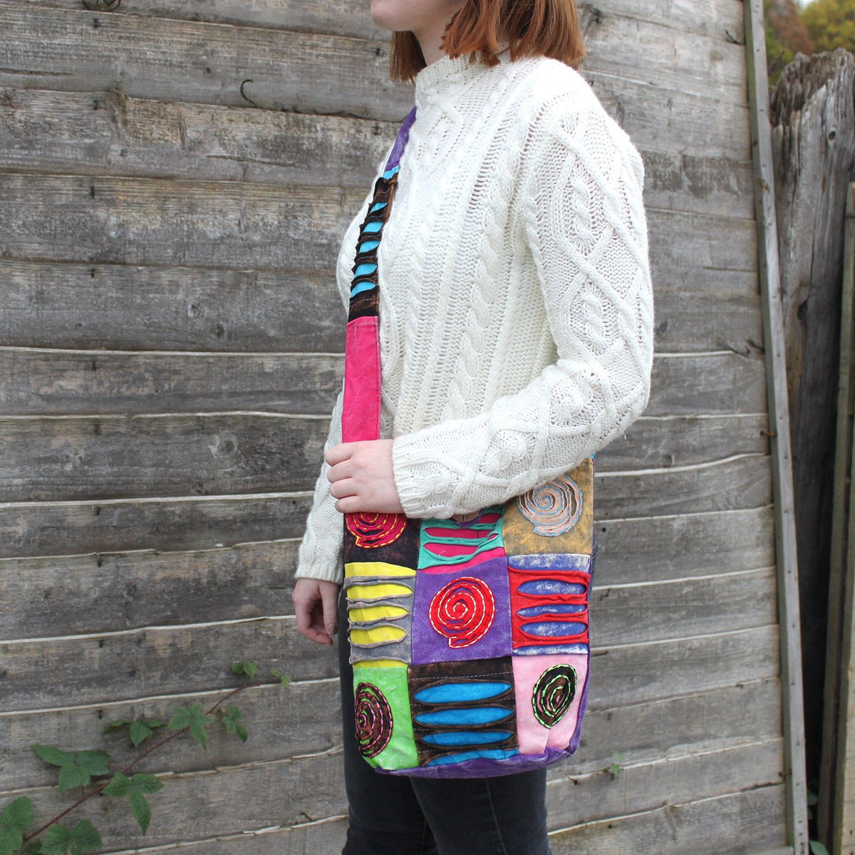 Ethnic Sling Bag - Purple / Spiral Dress Loud