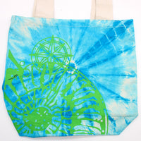 Tye-Dye Cotton Bag (6oz) - 38x42x12cm - Sea Shell - Blue/Green - Green Handle Dress Loud