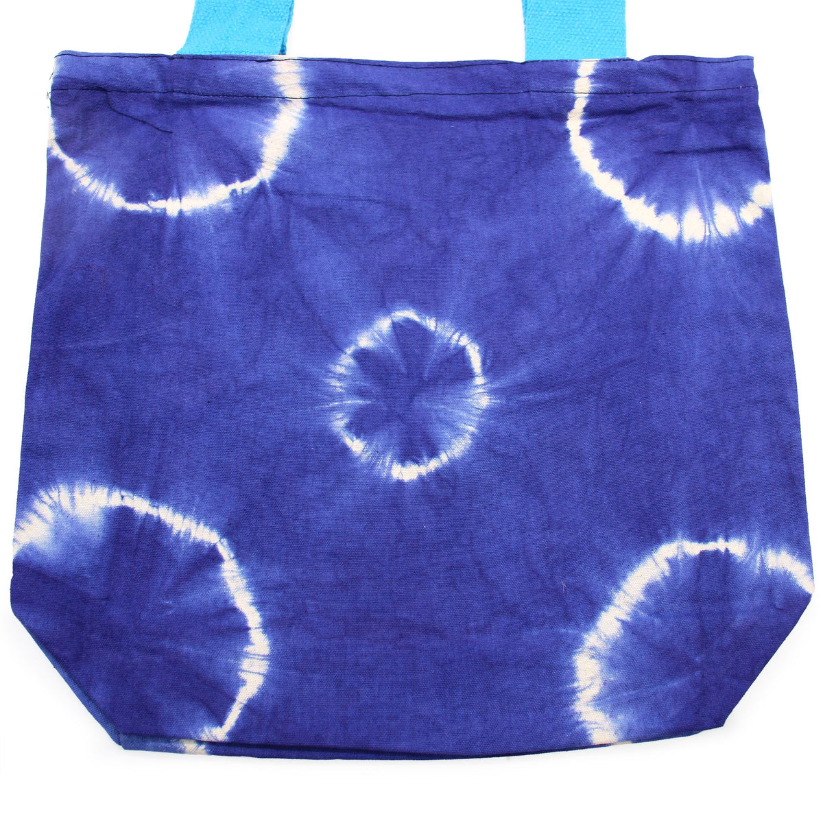 Natural Tye-Dye Cotton Bag (8oz) - 38x42x12cm - Blue Rings - Blue Handle Dress Loud