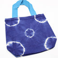 Natural Tye-Dye Cotton Bag (8oz) - 38x42x12cm - Blue Rings - Blue Handle Dress Loud