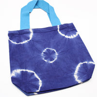 Natural Tye-Dye Cotton Bag (8oz) - 38x42x12cm - Blue Rings - Blue Handle Dress Loud