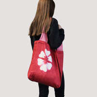 Natural Tye-Dye Cotton Bag (8oz) - 38x42x12cm - Blue Flower - Blue Handle Dress Loud