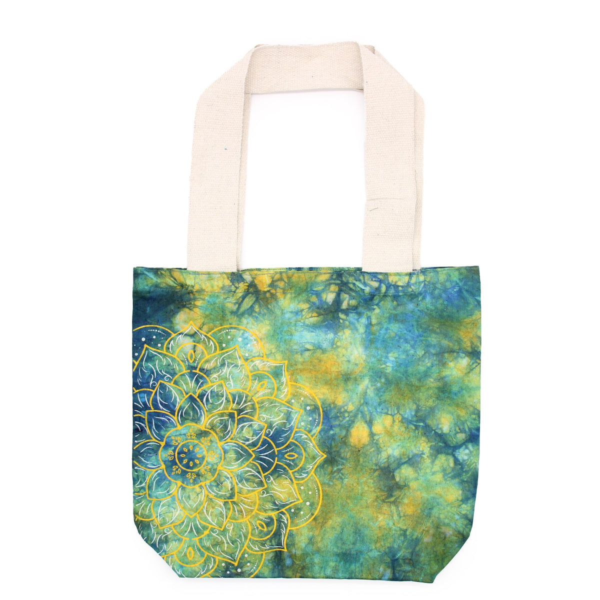 Tye-Dye Cotton Bag (6oz) - 38x42x12cm -  Mandela - Green/Blue - Natural Handle Dress Loud