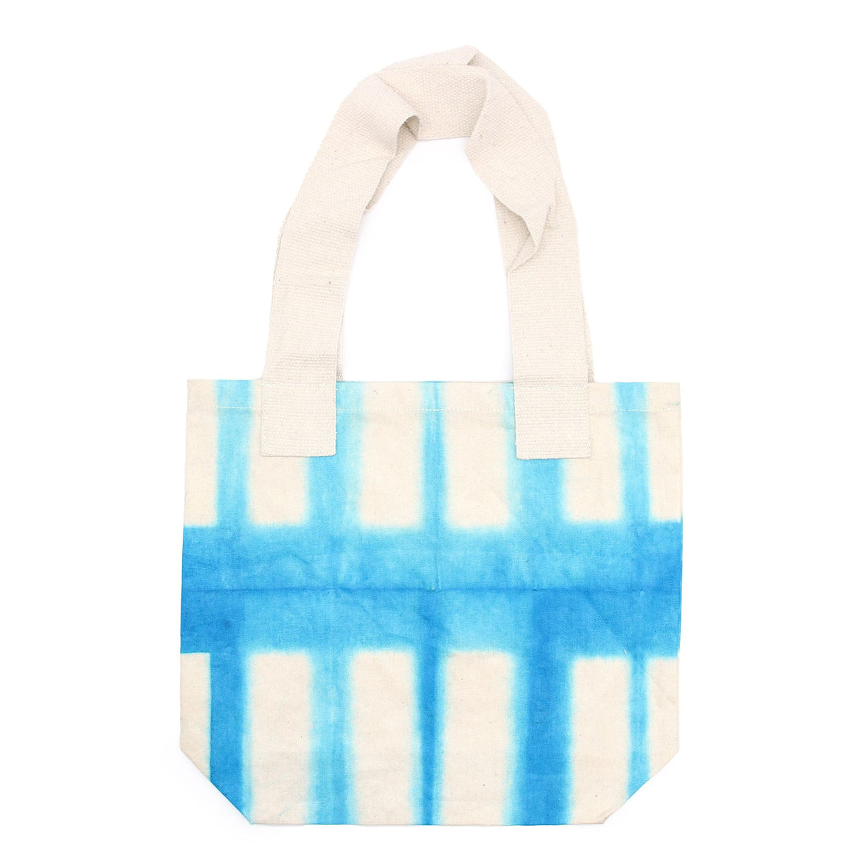 Natural Tye-Dye Cotton Bag (8oz) - 38x42x12cm - Sky Blue Blocks - Natural Handle Dress Loud