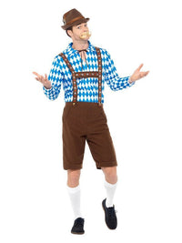 Bavarian Beer Man Costume, Blue & Brown Dress Loud