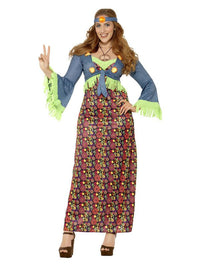 Curves Hippie Lady Costume, Multi-Coloured Dress Loud