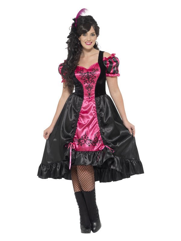 Curves Sassy Saloon Costume, Pink Dress Loud