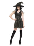 Fever Moon & Stars Witch Costume, Black & Gold Dress Loud