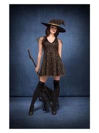 Fever Moon & Stars Witch Costume, Black & Gold Dress Loud