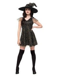 Fever Moon & Stars Witch Costume, Black & Gold Dress Loud